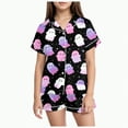 thumbnail image 1 of CAUYDY Halloween Pajamas Set for Girl Short Sleeve Button Down Shirts and Pajama Shorts Sets Silk Satin Soft Sleepwear Outfits(Purple,2-3 Y), 1 of 5