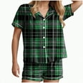 thumbnail image 1 of CAUYDY Halloween Pajamas Women Fall Graphic Button Up Sleepwears Loungewear Ladies 2 Piece Top and Shorts Pjs Sets(Green,M), 1 of 5