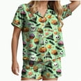 thumbnail image 1 of CAUYDY Halloween Pajamas Women Satin Button Up Shirt and Shorts Pjs Sets 2 Piece Matching Sets Casual Sleepwear(Light Green,M), 1 of 5