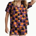 thumbnail image 1 of CAUYDY Halloween Pajamas Women Satin Button Up Shirt and Shorts Pjs Sets 2 Piece Matching Sets Casual Sleepwear(Purple,S), 1 of 5