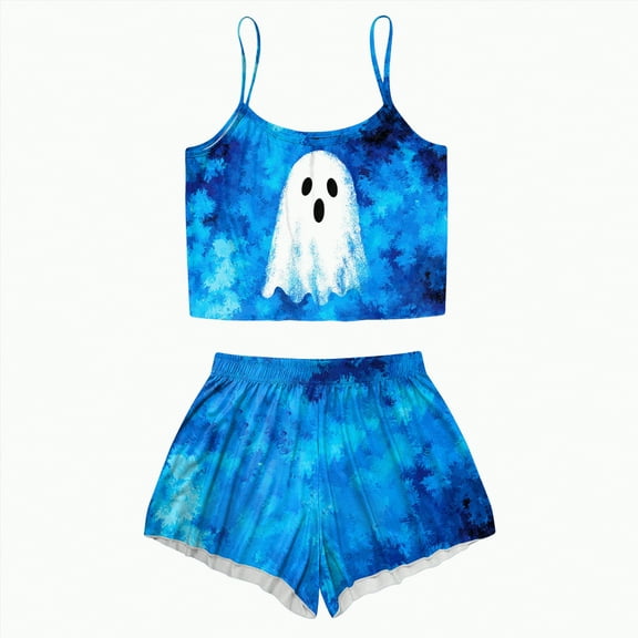 CAUYDY Halloween Pajamas Women Set 2 Piece Sexy Sleepwears Tank Tops and Shorts Sets Pjs Loungewear Pajamas(A02-Blue,S)