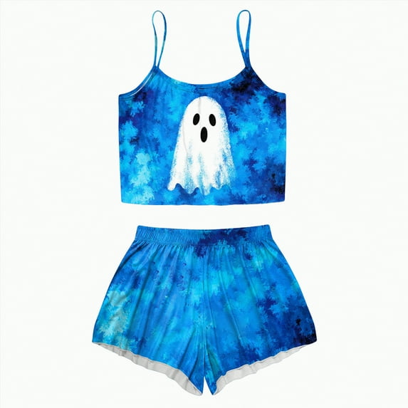 CAUYDY Halloween Pajamas Women Set 2 Piece Sexy Sleepwears Tank Tops and Shorts Sets Pjs Loungewear Pajamas(A02-Blue,XL)