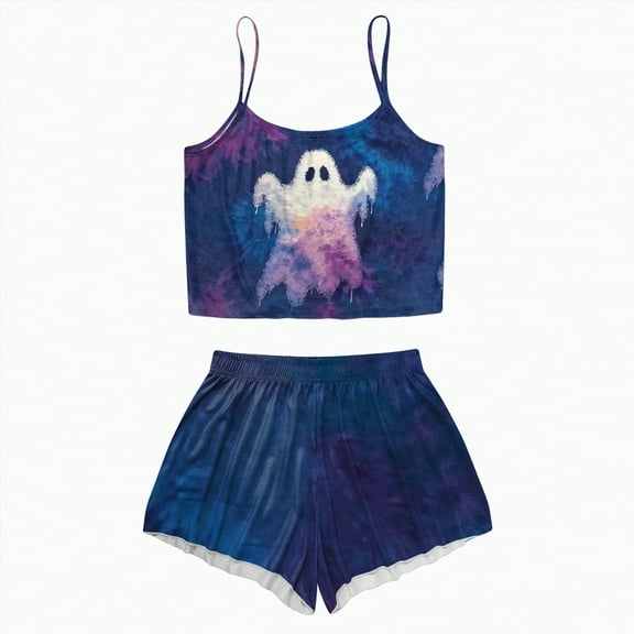 CAUYDY Halloween Pajamas Women Set 2 Piece Sexy Sleepwears Tank Tops and Shorts Sets Pjs Loungewear Pajamas(A02-Dark Blue,L)