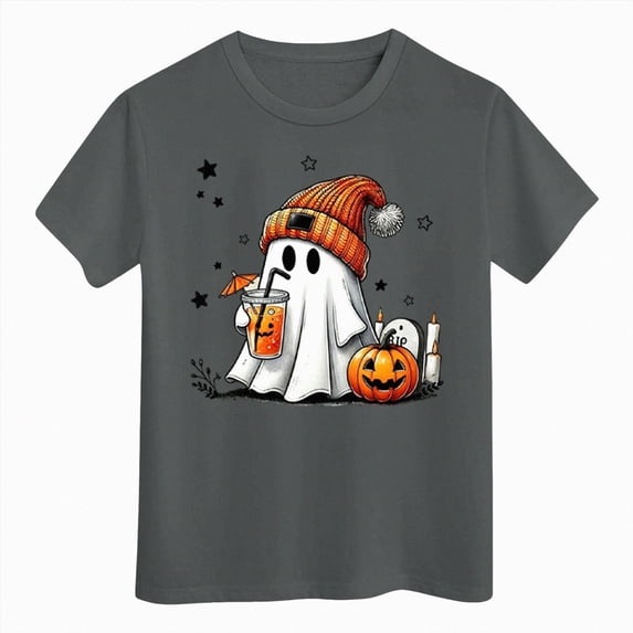 CAUYDY Halloween Shirts for Girls Cute Pumpkin Ghost T-Shirt Retro Spooky Season Outfit Fall Tees Kids Short Sleeve Tops Sizes 5-6 Years