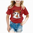 thumbnail image 1 of CAUYDY Halloween Shirts for Girls Pumpkin Chenille Patch Graphic T-Shirt Kids Crewneck Short Sleeve Holiday Tee Tops(A02-Red,8-9 Y), 1 of 5