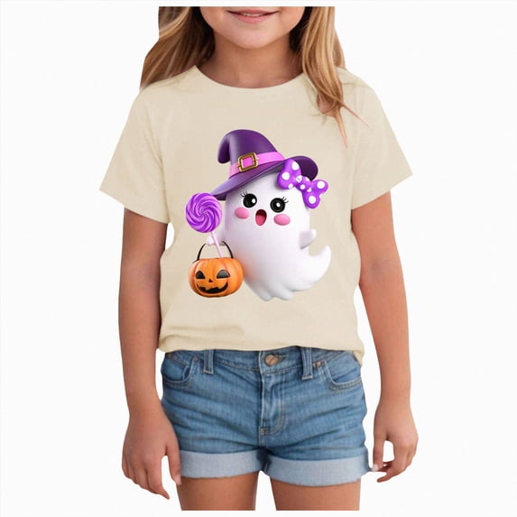 CAUYDY Halloween Shirts for Kids Girl Boy Funny Graphic Shirt Top Spooky Season Tops Fall Tee,2-3 Y