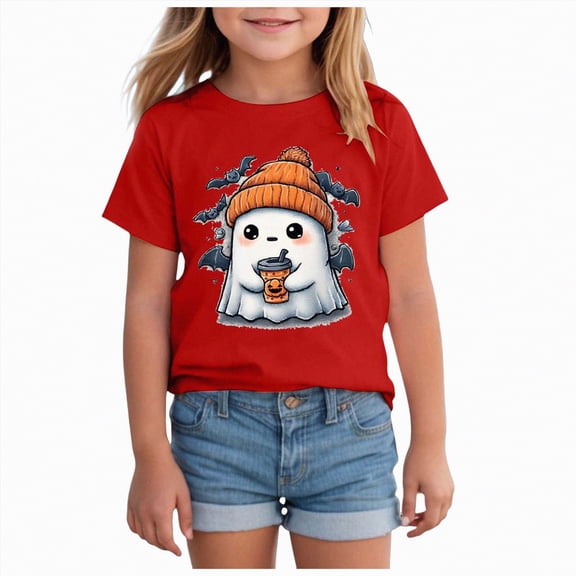 CAUYDY Halloween Shirts for Toddler Baby Girls Boys Pumpkin T-Shirts Ghost Tees Short Sleeve Tops Spooky Season Graphic Clothes Tee Tops(Red,1-2 Y)