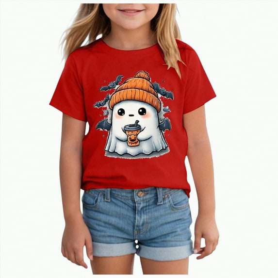 CAUYDY Halloween Shirts for Toddler Baby Girls Boys Pumpkin T-Shirts Ghost Tees Short Sleeve Tops Spooky Season Graphic Clothes Tee Tops(Red,2-3 Y)