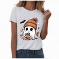 thumbnail image 1 of CAUYDY Halloween Shirts for Women Pumpkin Shirts Cute Fall Short Sleeve Graphic Tee Tops(Z02-White,S), 1 of 5