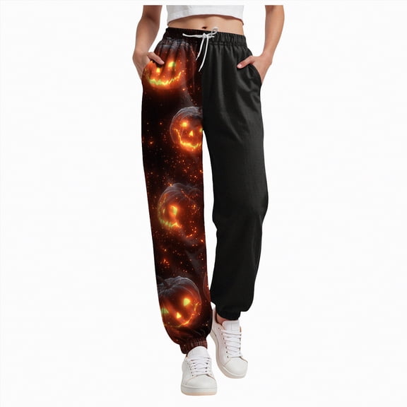 CAUYDY Halloween Sweatpants for Women Barrel High Waisted Cinch Bottom Sporty Active Joggers Pants Baggy Bottoms with Pocket(Gold,M)