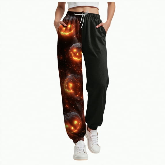 CAUYDY Halloween Sweatpants for Women Barrel High Waisted Cinch Bottom Sporty Active Joggers Pants Baggy Bottoms with Pocket(Gold,XXL)