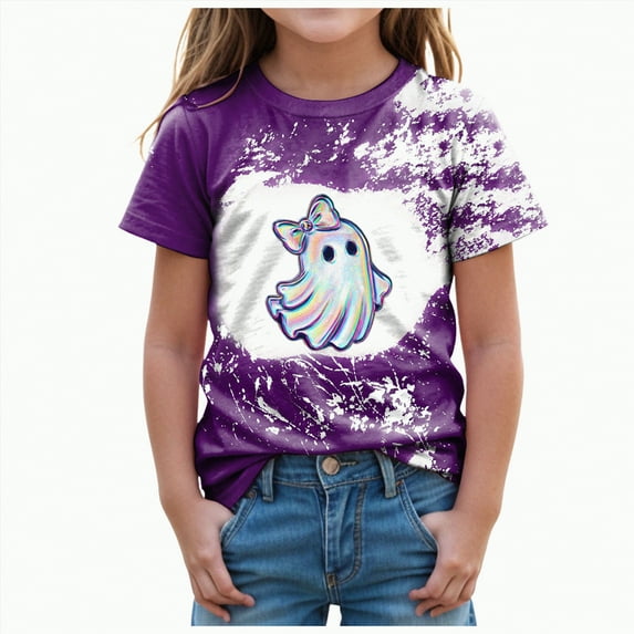CAUYDY Halloween Toddler T-Shirts Kids Baby Girls Boys Pumpkin Graphic Tee Tops Spooky Season Tops(Purple,11-12 Y)