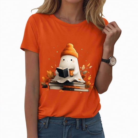 CAUYDY Halloween Witch Shirt Women Funny Witchcraft Tshirt Vintage Witch Hat Graphic Tee Spooky Witch Short Sleeve Top(Orange,L)