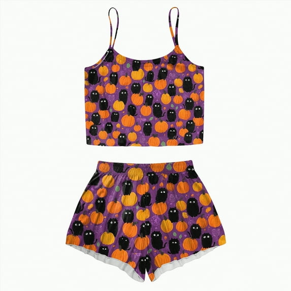 CAUYDY Halloween Womens Pajamas Sets Sexy Camisole Tank Tops and Boyshorts Two Piece Nightwear Home Lounge Suit(A02-Dark Purple,L)