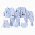 thumbnail image 1 of CAUYDY Infant Boys Going Home Outfits Baby Girls Sleepwear Preemie Clothing 2 Long Sleeve Top & 2 Pants & Warm Hat & Bib & Bellyband 7PCS Cute Set Fall Sizes 0-3 Months,Sky Blue, 1 of 5