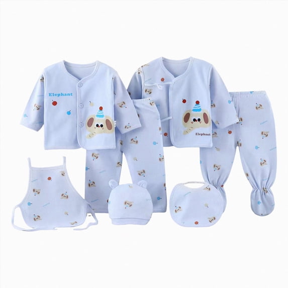 CAUYDY Infant Boys Going Home Outfits Baby Girls Sleepwear Preemie Clothing 2 Long Sleeve Top & 2 Pants & Warm Hat & Bib & Bellyband 7PCS Cute Set Fall Sizes 0-3 Months,Sky Blue