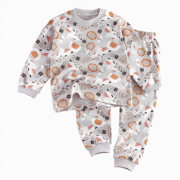 CAUYDY Infant Boys Pjs Preemie Clothes for Boy Fall Winter Long Sleeve Top Elastic Waist Pants 2Pcs Set Newborn Baby Pajamas Sleepers Cute 3 6 9 12 Months Sizes 6-12 Months,Light Gray