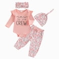 thumbnail image 1 of CAUYDY Infant Clothes Girl Newborn Girls Photoshoot Outfits Fall Winter 4PCS Ruffle Romper + Floral Pants + Bow Headband + Warm Hat Set for Baby 0 3 6 Months (Sizes 3-6 Months,Orange), 1 of 7