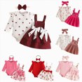 thumbnail image 1 of CAUYDY Infant Girl Clothes Cute Baby Ruffle Long Sleeved Bodsuit 3Pcs Layette Set 0 3 6 9 12 18 Months Newborn Girl Outfits Fall Winter Red Sizes 3-6 Months, 1 of 9