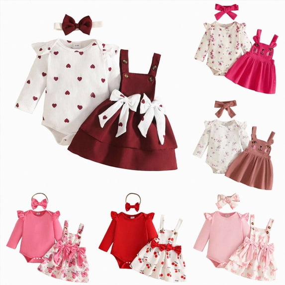CAUYDY Infant Girl Clothes Cute Baby Ruffle Long Sleeved Bodsuit 3Pcs Layette Set 0 3 6 9 12 18 Months Newborn Girl Outfits Fall Winter Red Sizes 3-6 Months