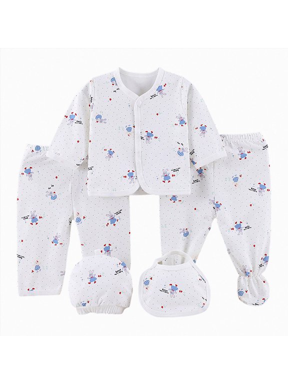 Infant Girl Coming Home Outfits Baby Boy Clothes Preemie Layette Long Sleeved Shirt Warm Hat 2Pants Bib 5 Pieces Soft Set for Unisex Newborn Fall Sizes 0-3 Months,Light Blue
