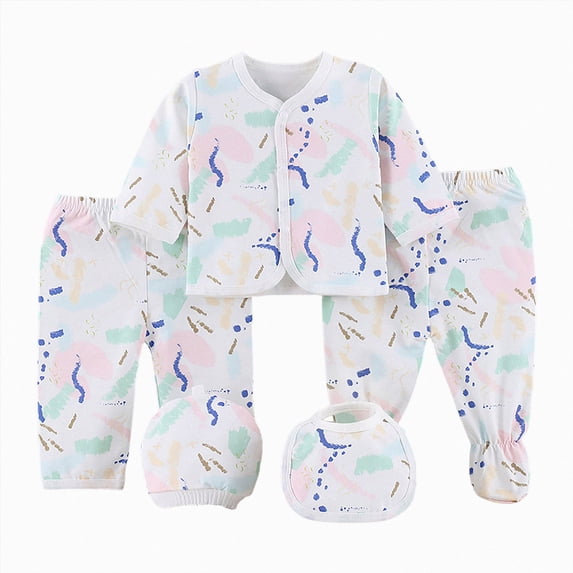 CAUYDY Infant Girl Coming Home Outfits Baby Boy Clothes Preemie Layette Long Sleeved Shirt Warm Hat 2Pants Bib 5 Pieces Soft Set for Unisex Newborn Fall Sizes 0-3 Months,Blue
