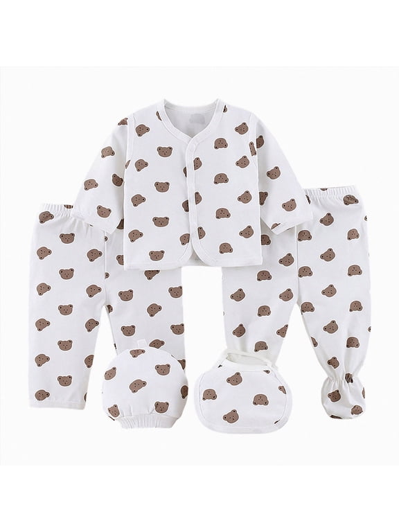Infant Girl Coming Home Outfits Baby Boy Clothes Preemie Layette Long Sleeved Shirt Warm Hat 2Pants Bib 5 Pieces Soft Set for Unisex Newborn Fall Sizes 0-3 Months,Brown