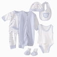 thumbnail image 1 of CAUYDY Infant Girls Coming Home Outfits Baby Boys Layette Set 8PCS Fall Winter Spring Summer Comfy Pajamas Preemie Clothing for Newborn Sizes One Size,Light blue, 1 of 5