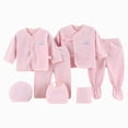 thumbnail image 1 of CAUYDY Infant Girls Picture Outfit Preemie Boys Clothing Unisex Baby Layette Long Sleeved Shirt Hat Pants Bib Bellyband 7Pcs Comfy Set Fall Winter Sizes 0-3 Months,Light Pink, 1 of 5