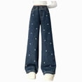 thumbnail image 1 of CAUYDY Jeans for Girls Baggy High Waist Wide Leg Denim Pants Cute Star Print Y2k Kids Trousers with Pockets Sizes 7-9 Years, 1 of 7