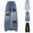 thumbnail image 1 of CAUYDY Jeans for Girls Wide Leg Kids Baggy Denim Pants Elastic Waisted Cute Print Y2k Trousers with Pockets Sizes 7-8 Years, 1 of 9