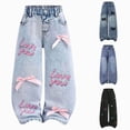 thumbnail image 1 of CAUYDY Jeans for Girls Wide Leg Tween Baggy Denim Pants Elastic Waisted Cute Print Y2k Trousers with Pockets Sizes 9-10 Years, 1 of 9