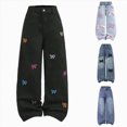 thumbnail image 1 of CAUYDY Jeans for Youth Girls Wide Leg Kids Baggy Denim Pants Elastic Waisted Cute Print Y2k Trousers with Pockets Sizes 15-16 Years, 1 of 9
