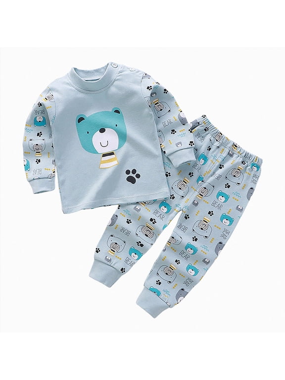 Kid Boy Sleepwear Pajamas for Children 5-7T 8-10Y Long Sleeved T-Shirt Elastic Waist Pants 2 Piece Cute Set Boys Fall Winter Clothes Sizes 5-6 Years,Blue