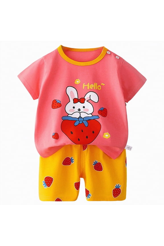 Kid Girls Clothes Toddler Girl Summer Outfits Pattern T-shirt Tops + Leggings Shorts Set Baby Girl 2 Piece Spring Clothes Infant Newborn Girl Pjs Set (Sizes 3-4 Years,D1-Pink)