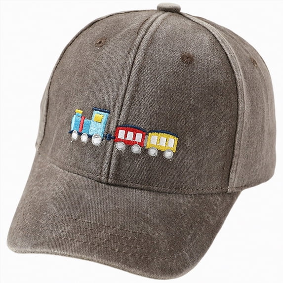 CAUYDY Kids Baseball Hat Miniature Train Themed Washed Baseball Cap Vintage Distressed Baseball Cap Cartoon Hat For 4T 5T 6T 7T 8T Boys (Sizes 3-8 Years,B1-Coffee)