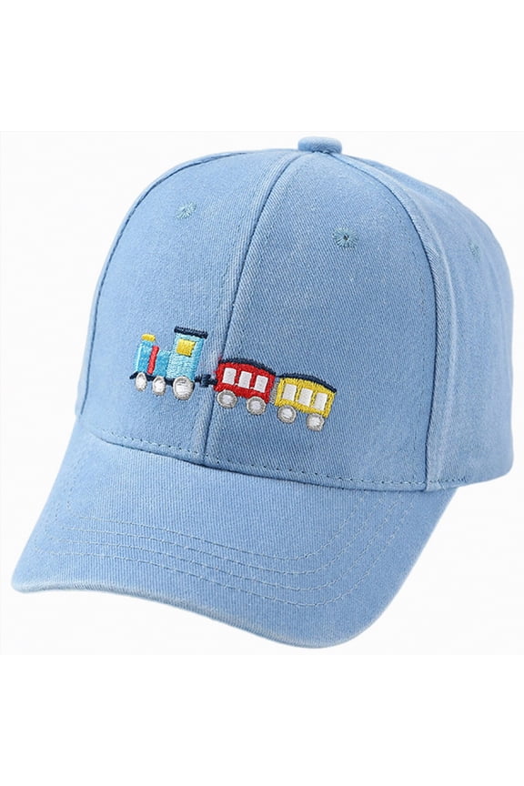 Kids Baseball Hat Miniature Train Themed Washed Baseball Cap Vintage Distressed Baseball Cap Cartoon Hat For 4T 5T 6T 7T 8T Boys (Sizes 3-8 Years,F02-Blue)