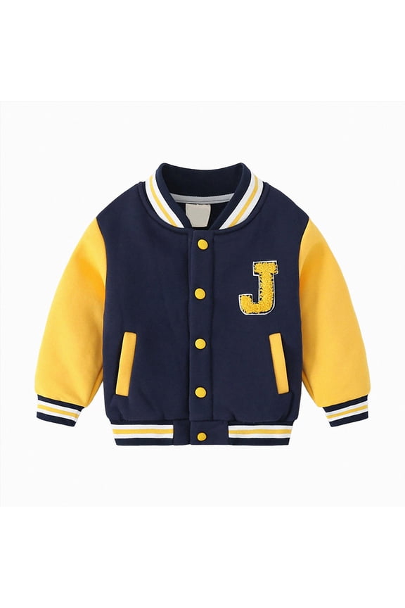 Kids Baseball Jacket Letter Print Boys Girls Varsity Coat Casual Lightweight School Uniform With Button(L101-Yellow,18-24 M)