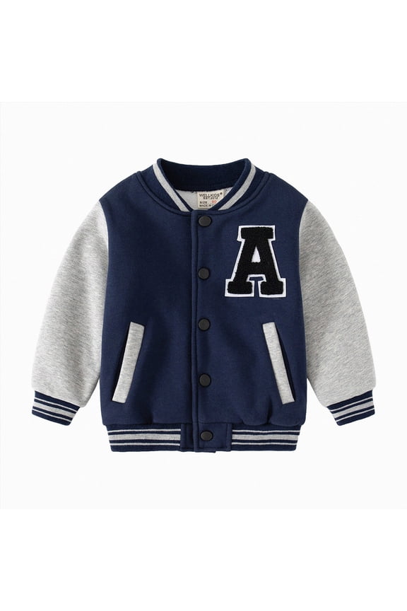 Kids Baseball Jacket Varsity Letterman Coat Fall Winter Fleece Bomber Vintage Outerwear(L101-Navy,3-4 Y)