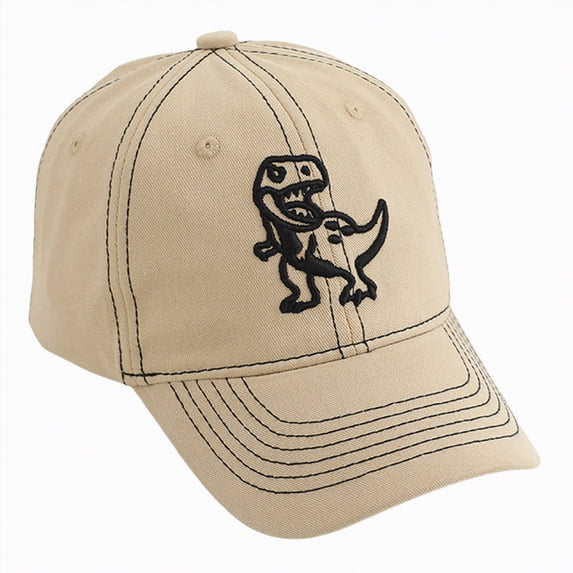 CAUYDY Kids Boy Dinosaur Hats, Embroidered Skull Dino Adjustable Baseball Caps for 3T 4T 5T 6T 7T 8T Kids Boy (Sizes 3-8 Years,L04-Khaki)