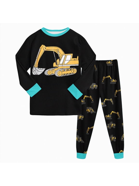 Kids Boy Sleepwear Pajamas for Child 5-7T 8-10Y Long Sleeved Top Elastic Pants 2 Piece Cute Set Boys Fall Winter Clothes Sizes 7-8 Years,Black