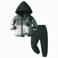 thumbnail image 1 of CAUYDY Kids Boy's Outfits Baby Toddler Button Plaid Long Sleeve Jacket and Elastic Waist Sweatpants Two Piece Set Fall Winter 1 2 3 4 5 6 7 8 9 Years Green for Sizes 6-7 Years, 1 of 5