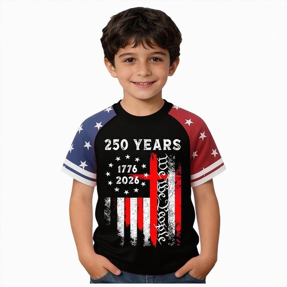 CAUYDY Kids Boys American Flag Shirts 4th of July T-Shirt Toddler Girls Cotton Patriotic Tops Tee Independence Clothes(L101-Black,8-9 Y)