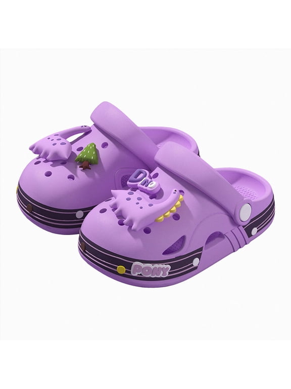Kids Clogs Boys Girls Toddler Dinosaur Slip on Slide Garden Shoes Cartoon Beach Pool Kids Clog Sandals Slippers Water Clogs(L101-Purple,8)