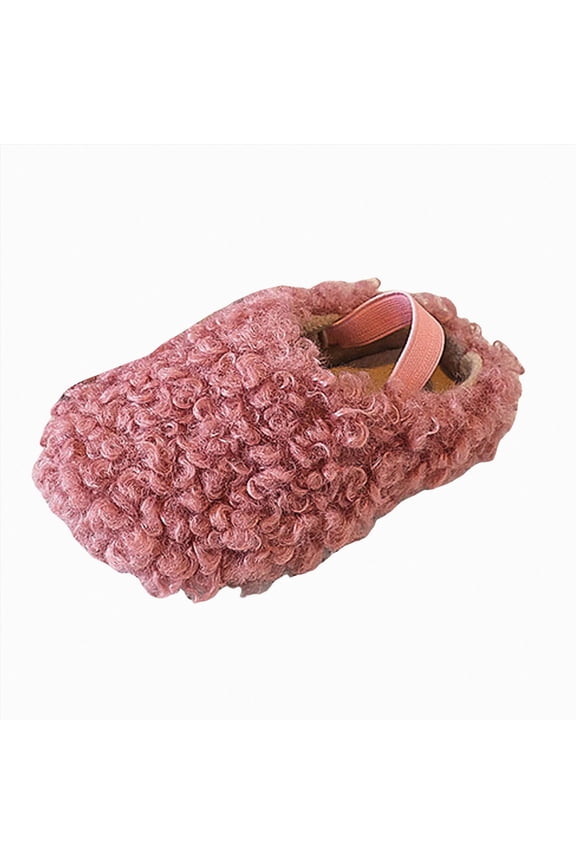 Kids Curly Fuzzy Closed Toe House Slippers, Back Elastic Strap Warm Plush Indoor Bedroom Non Slip Footwear for Toddler Boys Girls(L101-Red,9)