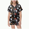 thumbnail image 1 of CAUYDY Kids Girls Halloween Pjs Set Girls Boys Ghost Pumpkin Graphic Pajama Sets Satin Clasic Sleepwear 2 Pieces Button Down Nighty(Black,10-11 Y), 1 of 5