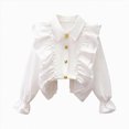 thumbnail image 1 of CAUYDY Kids Girls Long Sleeve Ruffle School Uniform Button Down Shirts Western Blouse Tops Fall Light Gray Sizes 5-6 Years, 1 of 9