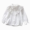 thumbnail image 1 of CAUYDY Kids Girls Long Sleeve Ruffle School Uniform Button Down Shirts Western Blouse Tops Fall Silver Sizes 9-10 Years, 1 of 5