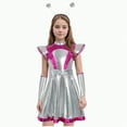 thumbnail image 1 of CAUYDY Kids Girls Space Alien Outfits Halloween Shiny Metallic Dress with Arm Sleeve Hair Hoop Set(Z01-Purple,4-5 Y), 1 of 6