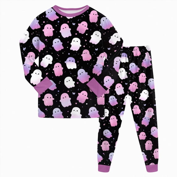 CAUYDY Kids Halloween Clothes for Boys Girls 2 Piece Toddler Pumpkin Clothes Kids Ghost Outfit Sleepwear Warm Winter Jammies,8-9 Y